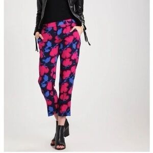 BANANA REPUBLIC-RYAN FLORAL SATEEN SLIM STRAIGHT PANT-Fushcia & Navy-Size 4